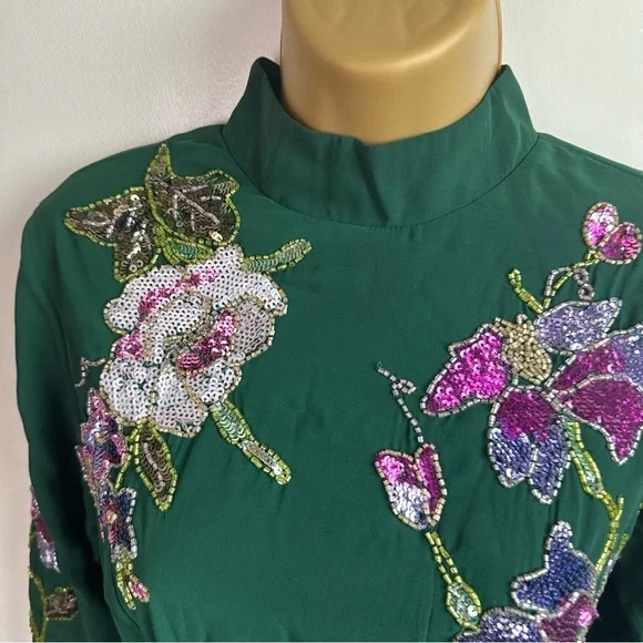 ASOS Green Midi Dress with Pink & Purple Floral Embroidery - Picture 9 of 15